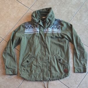 Roxy Olive Green Jacket with Black & White Patterned Yoke